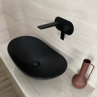черна мивка за баня, черни смесители, гранитогрес, обзавеждане за баня Пловдив Studio Sense