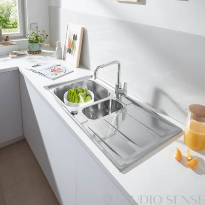 Кухненска мивка с две корита и отцедник K400, 97х50 