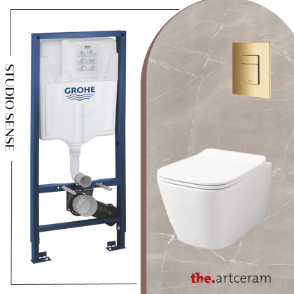 ПРОМО СЕТ Grohe&A16 структура за вграждане с тоалетна и златен бутон 
