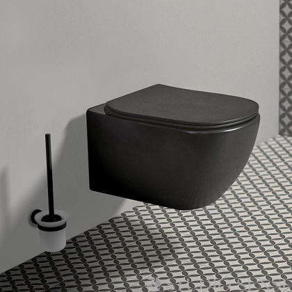 Конзолна черна тоалетна чиния без Tesi Black Silk 54 RimLS+ 