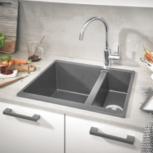 Гранитна композитна сива мивка за кухня K500 56х46